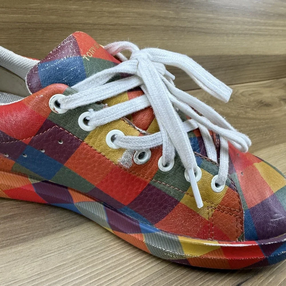 Tory Burch Howell Court Sneakers Womens 5 M Printed Leather Multi Low Top